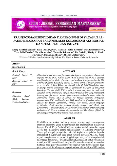 Pdf Transformasi Pendidikan Dan Ekonomi Di Yayasan Al Jadid Kelurahan