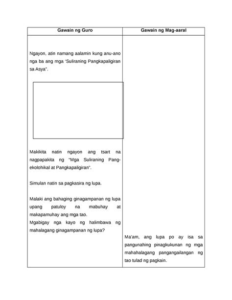 Lesson Plan Q M Kalagayang Ekolohikal Ng Asya Part Gawain Ng