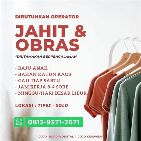 Lowongan Kerja Juni Jahit Obras Jojo Bordir Digital Info Loker Solo