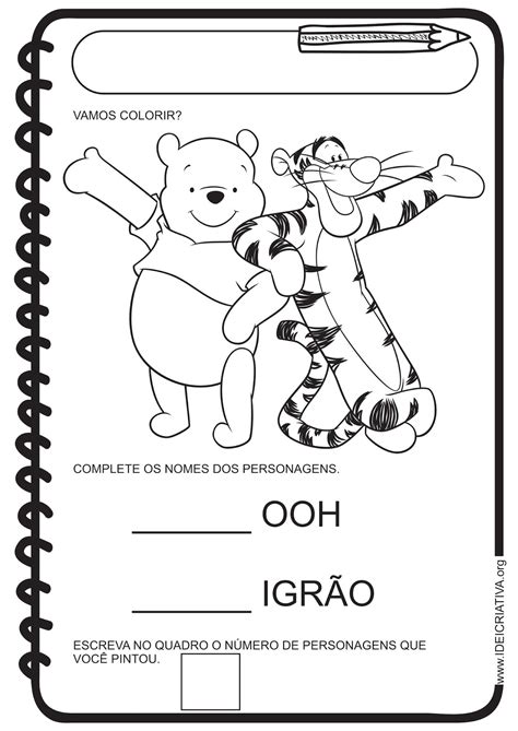 Atividades Diversas Turma Ursinho Pooh Cores Conceito Letra Inicial E