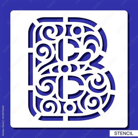 Stencil. Lacy letter B. Template for laser cutting, wood carving, paper ...