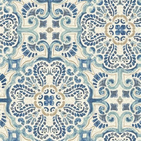 Nuwallpaper 3075 Sq Ft Blue Florentine Tile Peel And Stick Wallpaper Nu2235hd2 The Home Depot