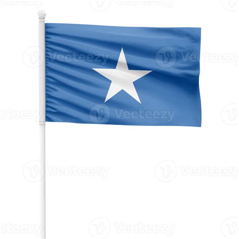 Realistic Somalia Flag Waving On A White Metal Pole With Transparent