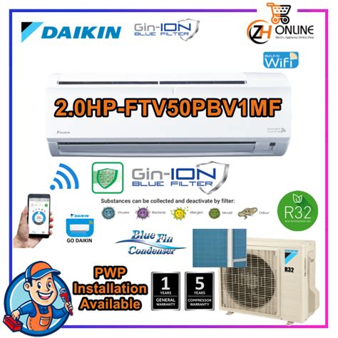 Wifi Daikin R32 2hp Air Conditioner Ftv50pbv1mf Gin Ion Filter Standard