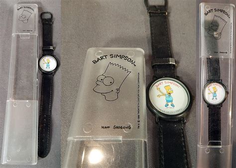 Vintage The Simpsons Bart Simpson Wrist Watch Leather Band And Case Box