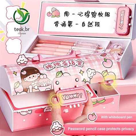 Teabr Pencil Multi Fun O Senha Lock Pen Box Caixa Port Til De