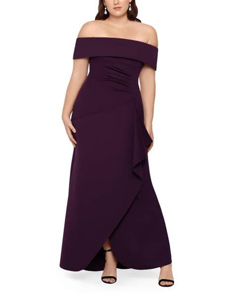 Xscape Off The Shoulder Ruffle Gown In Purple Lyst