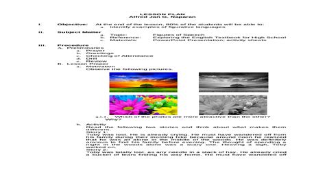 Semi Detailed Lesson Plan Of Figures Of Speech Figure Of Speech