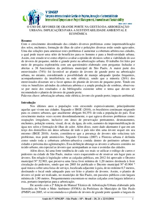 Pdf O Uso De Árvores De Grande Porte Na GestÃo Da ArborizaÇÃo Urbana