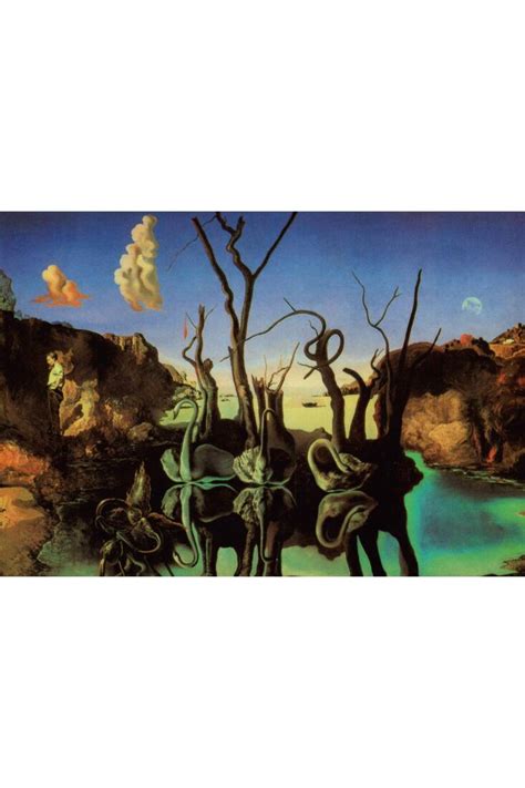 Kunstpostkarte Salvador Dali Cygnes Refletant Des Elephants