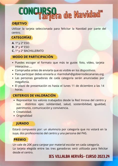 Concurso De Tarjetas Navide As Ies Villalba Herv S