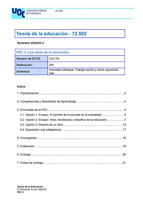 Pec Enunciado Retos De La Educaci N Ibe Teor A De La