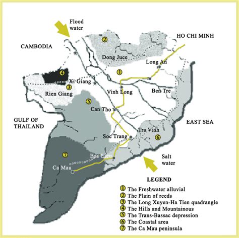 Map of the Mekong Delta with the different zones under investigation ...