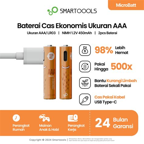 Jual Baterai Cas Isi Ulang Pcs Smartoools Microbatt Aaa V Type C