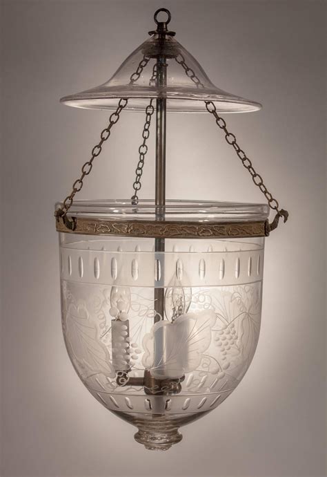 Antique Bell Jar Lantern With Etched Leaf Motif At 1stDibs