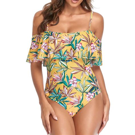 Vsssj One Piece Swimsuit For Women Cute Ruffle Floral Printed Hanging