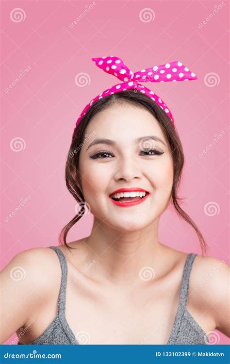 Beautiful Woman Pinup Style Portrait Asian Woman Stock Image Image