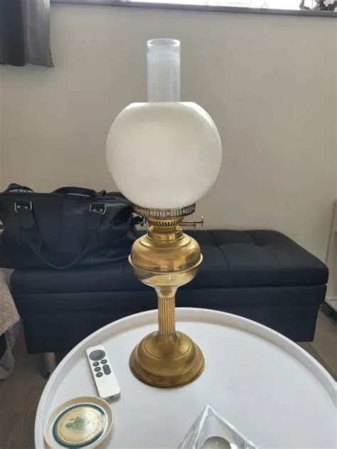 Vintage Duplex Brass Oil Lamp With Shade And Chimney Picclick Uk