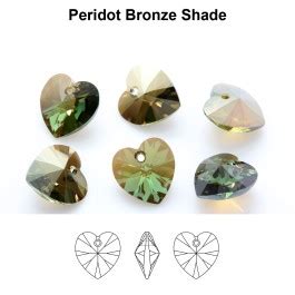 Swarovski 6228 XILION Heart 14 4x14mm Peridot Bronze Shade 2 Pcs