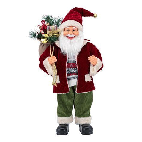 Papai Noel Boneco Enfeite Luxo Cm Decoracao Natalina Calca Verde Saco