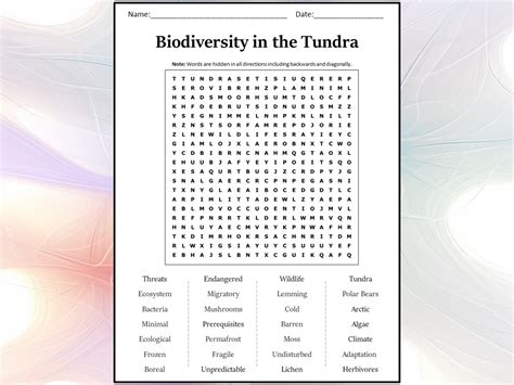 Biodiversity In The Tundra Word Search Puzzle Worksheet Activity