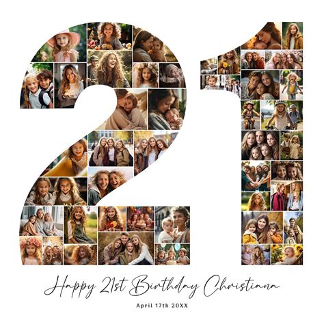 21st Birthday Photo Collage 21st Birthday Gift Birthday Number 21