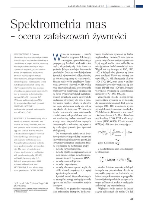 PDF Spektrometria mas ocena zafałszowań żywności