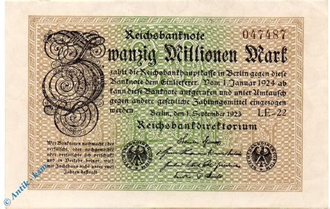 Banknoten Reichsbanknote 20 Millionen Mark Wz Ringe DEU 121 C