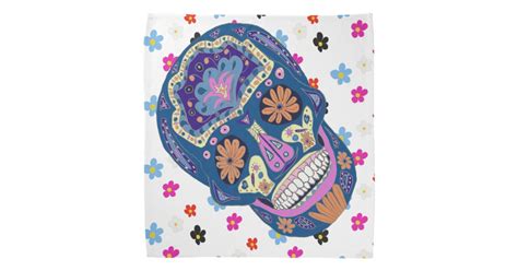 Bright Tattoo Style Sugar Skull With Flowers Bandana