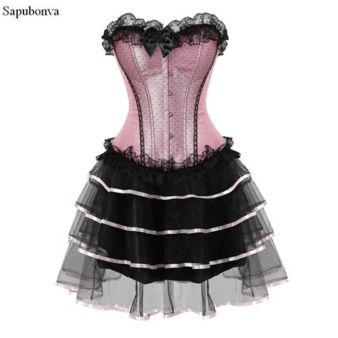 Sapubonva Lace Sexy Corsets For Women Plus Size Costume Overbust Burlesque Corset And Skirt Set