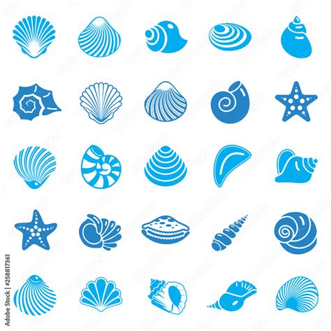 Sea Shell icons set blue on white background for graphic and web design ...