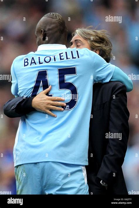 Manchester City S Mario Balotelli Left Celebrates After Scoring The