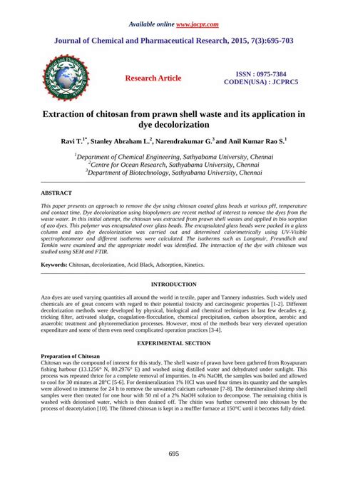 Pdf Extraction Of Chitosan From Prawn Shell Waste And Its