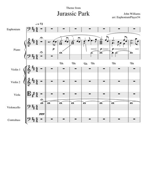 Theme From Jurassic Park Sheet Music For Piano Violin Cello Viola