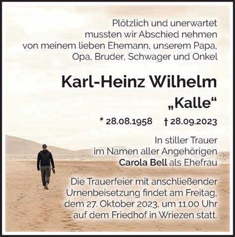 Traueranzeigen von Karl Heinz Wilhelm Märkische Onlinezeitung