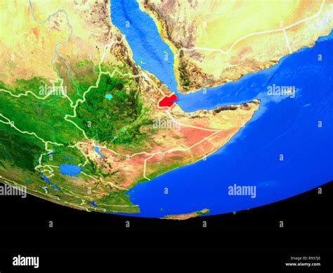 Djibouti From Space On Model Of Planet Earth With Country Borders D