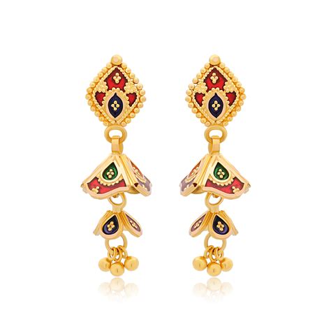 22k Gold Meenakari Jhumka Earrings 715g Queen Of Hearts Jewelry