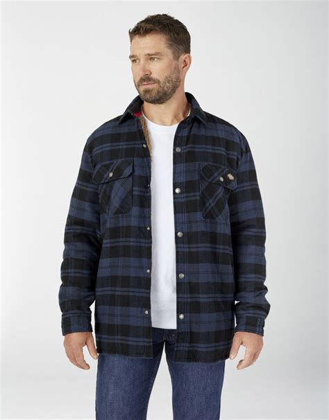 Dickies Men S Sherpa Lined Flannel Shirt Jacket With Hydroshield Ink