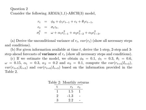 Question Consider The Following Arma Arch Chegg