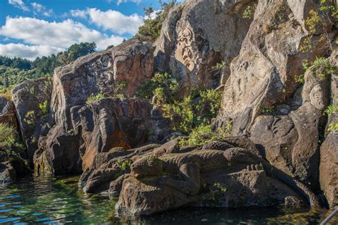 The Maori Rock Carvings The Iconic Tourist Attraction Place In Lake