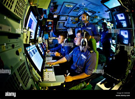 Sonar Operators In The Sound Room Of Nuclear Submarine Hms Talent Stock