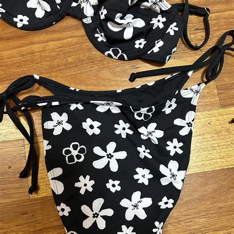 Cotton On Black And White Flower Bikini Set Size S Depop