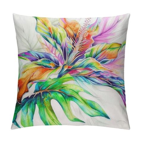 Aristuring Throw Pillow Cover Tropical Leaves Flowers Watercolor Art