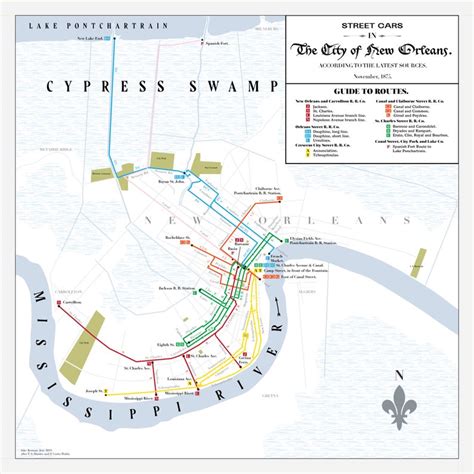 New Orleans streetcar system map print, 1875 – 53 Studio