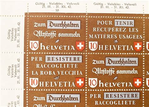 Briefmarken Helvetia 1942 Altstoff Bogen Canton Schwytz Tutti Ch