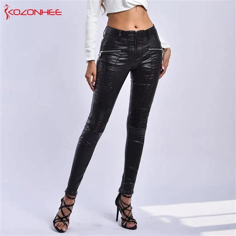 Stretch Black Pu Leather Pants Women Low Waist Female Elasticity Women