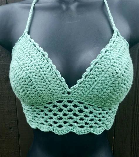 Crochet Bikini Top Crochet Bralette Blue Crochet Halter Top Etsy