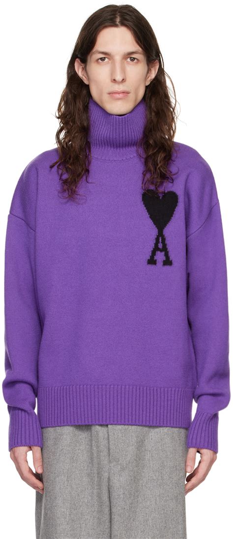 Purple Ami de Cœur Turtleneck by AMI Paris on Sale