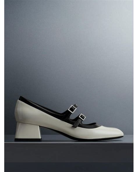 Charles And Keith Patent Double Buckle Two Tone Mary Janes In Gray Lyst