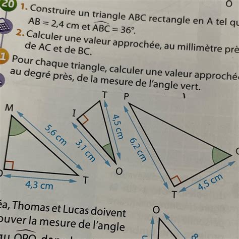 Pour chaque triangle calculer une valeur approchée au degré près de